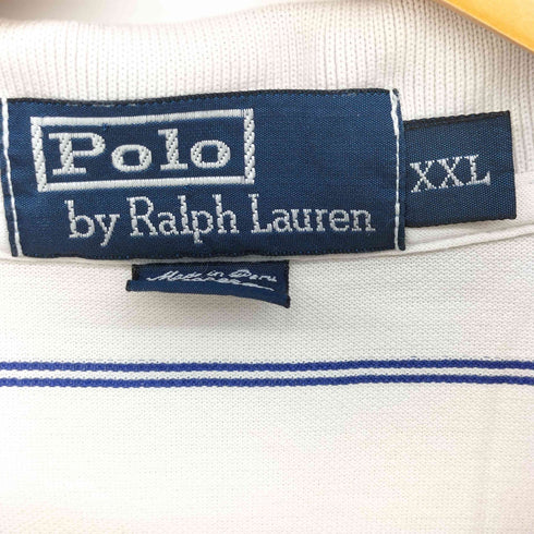 ポロバイラルフローレン Polo by RALPH LAUREN 90s ポニー刺繍 ペルー製 ピマコットン ボーダー L/S ポロシャツ 長袖 プルオーバー メンズ import:XXL